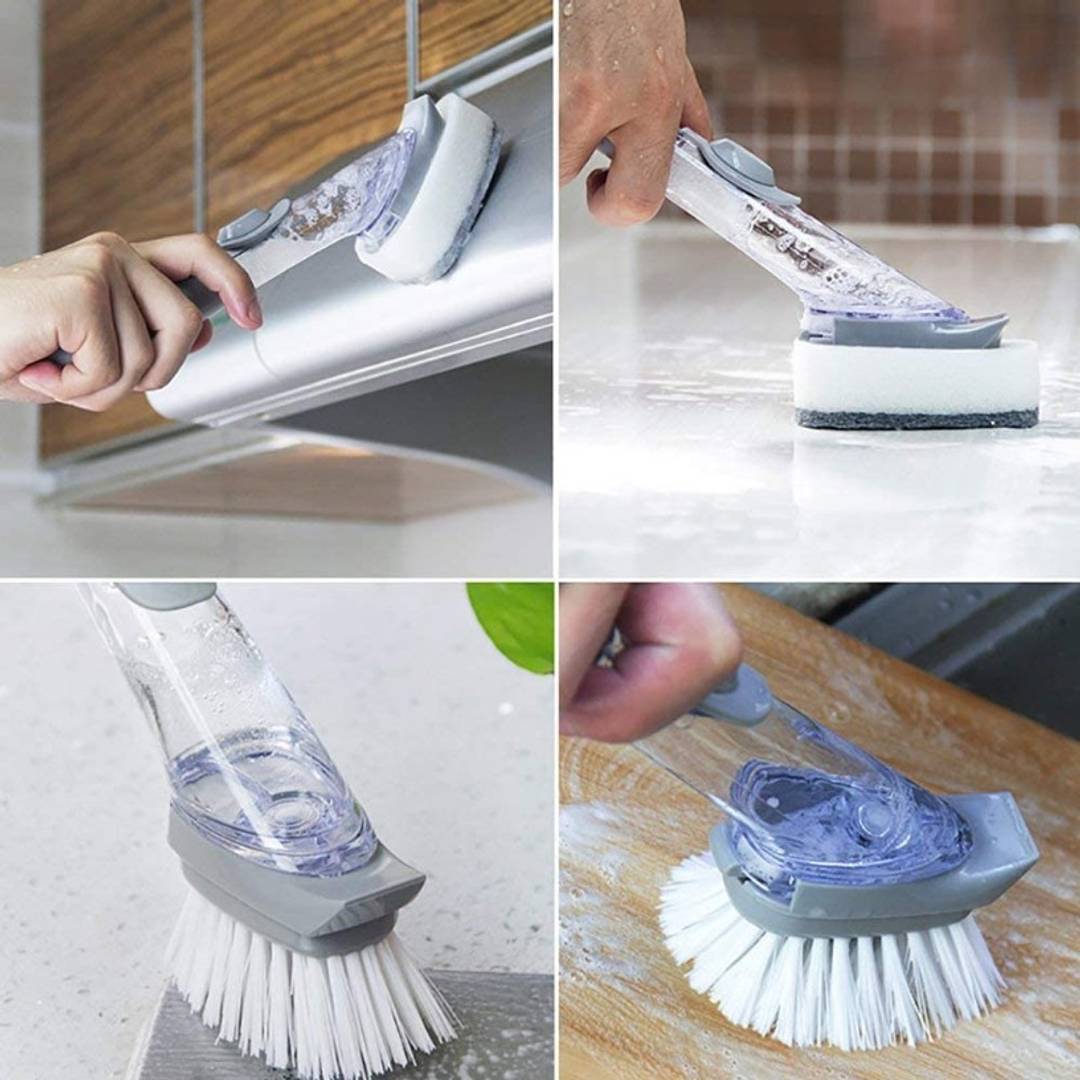Cleaning Brush/Kitchen Slab Cleaning Brush with Long Handle(Plastic/Grey/1 Brush+1 Sponge)